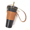 Venta Caliente Transfronteriza Juego de Tazas Grandes para Té de Leche Taza de Café Portátil con Aislamiento Térmico Juego de Tazas de Cuero Portátil Juego de Tazas No Desechables