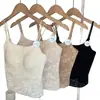 Sujetador camisola de encaje estilo francés para mujer, con copas fijas integradas, sin costuras, cómodo, adecuado tanto para llevar debajo como por encima, diseño trasero largo en forma de U