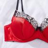 Conjunto de Lencería para San Valentín Europeo y Americano Estilo Puro Deseo Satén Delgado con Aros Anti-Caída Push-Up
