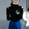 Design rasgado manga comprida outono e inverno Novo estilo undershirt estilo ocidental estilo plissado top plissado
