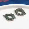 Prata Esterlina Ágata de Jade Verde Flor Pequena Anel Duplo Acessórios Pingente Vintage Desgastado Materiais de Miçangas Artesanais DIY Acessórios de Joias