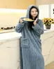 Conjunto de Pijama para Mujer Transfronterizo, Cardigán Largo Grueso de Coral Fleece Espeso para Invierno, Ropa de Casa de Franela que se Puede Usar Afuera
