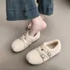 Zapatos de Algodón Cálidos para Mujer de Suela Plana con Más Terciopelo Zapatos Tipo Frijol Zapatos de Piel Estilo Femenino 2026 Nuevo Estilo de Invierno para Uso en Exteriores Zapatos de Hada Suaves