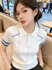 Camiseta de Punto de Manga Corta con Cuello Polo de Color Contrastante Estilo Universitario Coreano para Mujer 2026 Verano Nuevo Top Versátil que Reduce la Edad 12724