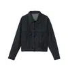 Fotos reales de chaqueta vaquera estilo universitario en stock para mujer, corte holgado, talla petite, chaqueta retro estilo Hong Kong