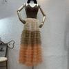 Falda de pastel de costura en capas de principios de otoño, falda con volantes de combinación de colores contrastantes, vestido de línea A alargado de cintura alta