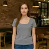 Camiseta cuadrada de manga corta transfronteriza para mujer, nuevo estilo básico casual simple, camiseta cuadrada de color liso estampada
