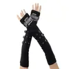 Moda Estilo Deserto Dopamina Preto Mangas Yabi Luvas Femininas Meio Dedo Fivela de Metal Punk Escuro Ins