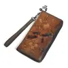 Nueva Cartera Retro con Color Desgastado en Relieve, Cartera de Cuero Genuino para Mujer, Billetera para Monedas, para Teléfono Móvil Largo, Bolso con Cremallera, Bolso de Mano