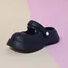 Chinelos Fechados da Moda Ultra-Confortáveis para Mulheres, Novos Tamancos de Solado Grosso de Verão, Sandálias Pretas Antiderrapantes Estilo Francês