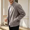 Chaqueta de Suede con Cremallera para Hombre Temu Transfronteriza Europea y Americana, Patchwork de Color Sólido Cuello Alto, Sencilla de Color Sólido Ajustada