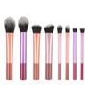 Set de 8 Brochas de Maquillaje de Tubo Largo de Aluminio Transfronterizo Portátil Colorido Brocha para Polvo Contorno Rubor Brocha para Sombra de Ojos Herramientas de Belleza