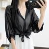 Super Immortal Sunscreen Clothing Cardigan Fino de Chiffon Feminino Verão Casaco Xale Saia Combinando Manga Lanterna Colete Sobrecamisa