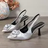 Transfronterizo 2025 Europeo y Americano Exportación Nuevos Zapatos de Mujer Tacón de Aguja Punta Fina Sedas y Satines Flor Trasero Hueco Sandalias de Mujer Xlv355-1