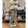 Jeans acampanados vintage lavados teñidos con lodo amarillo para mujer, nuevo estilo primavera y otoño, cintura elástica, corte ajustado, pantalones bootcut favorecedores