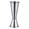 Taza medidora de acero inoxidable con borde enrollado y banda, Medidor de licores de doble cabeza, Taza medidora de onzas para coctelería con escala, Diseño de doble cabeza
