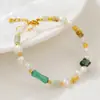 Collar Pulsera de Perlas de Agua Dulce Natural Ágata Verde Colorido Versátil Dopamina Cadena para Clavícula Gargantilla de Lujo