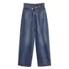 Za2025 Nueva Ropa de Primavera para Mujer de Comercio Exterior Popular Europea y Americana Ropa de Trabajo Casual Retro Nuevo Jeans de Doble Botonadura de Pierna Ancha