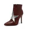 Botas de Moda de Tacón Alto con Punta Aguda y Bloques de Color para Mujer, Botines de Talla Grande 2010