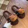 Zapatillas de Algodón Cálidas Estilo Coreano Lindo KT para Otoño e Invierno para Mujer Hogar Antideslizantes Moda Celebridad de Internet Estampado de Leopardo Zapatillas de Piel Venta al por Mayor