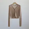 Ropa Hongmi/ Cárdigan fino de punto Tencel con cuello en V y manga larga para mujer, chaqueta de protección solar de verano