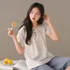 Pijama Fresco Rayado Versátil Usable para Mujer, Verano Algodón Puro Tejido Manga Corta Delgado Transpirable Primavera Conjunto de Ropa de Casa