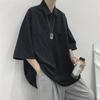 Polo de Marca Casual da Moda Estilo Americano Masculina Manga Curta Verão Nova Moda Solta Lapela Meio Zíper