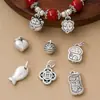 Plata Pura 999 Vintage Forma de Corazón Trébol de Cuatro Hojas Gato de la Suerte Carpa Casa de Hongos Colgante Accesorios para Pulsera de Cuerda Trenzada DIY