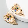 Pendientes de aleación con incrustaciones de diamantes de imitación de colores con temperamento exagerado de moda transfronteriza entre Europa y Estados Unidos, pendientes bohemios creativos en forma de corazón para mujeres