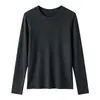Primavera y Otoño Nuevo Producto Delgado Lana Tencel Suave Ceroso Cuello Redondo Camiseta Base Ajustada Manga Larga Camiseta Top de Mujer
