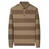 Artículo popular de TikTok: Camiseta de manga larga para hombres de mediana edad, nuevo estilo de otoño, con cuello, a rayas, con bolsillos reales, prenda para hombre