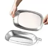 Plato para pescado de acero inoxidable, forma cuadrada, diseñado para uso doméstico, adecuado para cocinar pescado al vapor, resistente al calor, plato con forma de pez, plato largo ovalado con asa