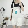 Macacão para Mulheres Primavera e Outono Novo Solto Estilo K Estudante Versátil Estampado Calça de Cinco Quartos Macacão Casual