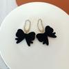 Pendientes de Lazo de Terciopelo Negro Aguja de Plata Otoño e Invierno Nueva Llegada Pendientes Año Nuevo Diamante Pendientes Dulces Joyería Mujer