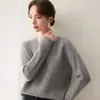 Estilo simples cachemir feminino 2026 outono e inverno malha camada base quente gola redonda solto suéter de lã