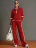 Nuevo Conjunto de Moda Casual Deportivo para Mujer Otoño/Invierno 2026 Amazon Transfronterizo con Bloques de Color, Cuello Alto, Sudadera y Pantalones de Pierna Ancha