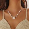 Collar de conchas de estilo transfronterizo para mujer, cadena de clavícula con perla de piedra volcánica, diseño de nicho con sentido de combinación.
