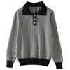 Nueva Camisa de Punto con Cuello Redondo de Algodón Puro 2025 Primavera-Verano Pulóver con Botones Patrón Piedra de Gallo Camisa Base Suelta Superior para Mujer