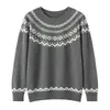Suéter vintage 100% algodón, nueva camiseta básica de punto jacquard de manga larga para mujer, corte holgado, para otoño e invierno