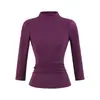 Camiseta de Manga Media con Cuello Medio para Mujer Otoño Nueva Sexy Ajustada Color Sólido Top Aspecto Adelgazante de Cintura Camiseta Base Elástica