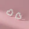 Pendientes de Corazón Hueco de Plata de Ley S925 Nalan Estilo Ins Pendientes Frescos y Dulces de Temperamento para Mujer M04775