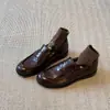 Versión de piel de oveja~mocasines retro de piel genuina sin cordones con tacón grueso para mujer, zapatos casuales para ir al trabajo, estilo británico JK zapatos pequeños de cuero