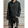 Top casual com blocos de cor e listras de meteoro para casal, primavera e outono, moletom com capuz bordado retrô, peça versátil feminina de caimento solto estilo americano