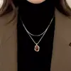 Collar Colgante de Piedra Ojo de Tigre Bañado en Oro Real Cadena de Clavícula Retro Maillard Joyería Versátil de Gama Alta de Nicho