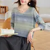 Design de Outono Nicho Chique Estilo Hong Kong Malha de Lã Chique Estilo Japonês Estilo Preguiçoso Retrô Malha em Gradiente de Cor para Mulheres