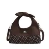 Bolsa de Veludo Patchwork Xadrez Retrô para Axila Feminina 2026 Nova Bolsa de Mão de Luxo com Laço Bolsa de Ombro Transversal