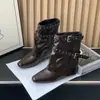 Botines de Cuero con Hebilla de Remache Estilo Coreano para Mujer 2026 Nueva Llegada de Otoño Botines Tacón Medio Botas Fruncidas Botas para Pantalón Botas de Moda