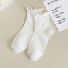 Meias Femininas de Verão Novas de Cano Médio com Bordas Franzidas, Algodão Puro Preto e Branco, Meias Slouch Estilo Loafer Japonês