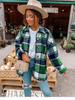 Celebridad de Internet Otoño Calle Elegante Europeo y Americano Manga Larga Solapas Suelta Camisa de Cuadros para Mujer Chaqueta de Largo Medio