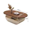 Mesa de centro oval de armazenamento na cor nogueira, mesa de centro criativa em forma de arco minimalista moderna para sala de estar, luxo leve com armazenamento de nível inferior